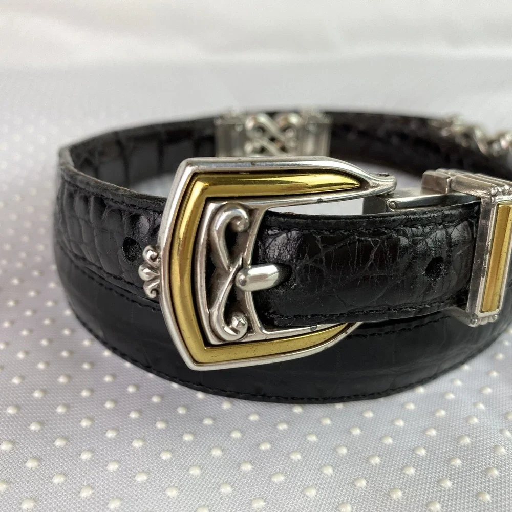 Womens Waist Belt M/L 32 Black or Brown Leather Silver Gold Tone Trim 3/4
